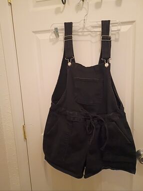 Black Denim Overalls Shorts